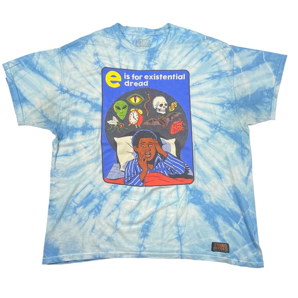 Steven Rhodes E is for Existential Dread Tie Dye Graphic Tee Blue Mens XL GUC